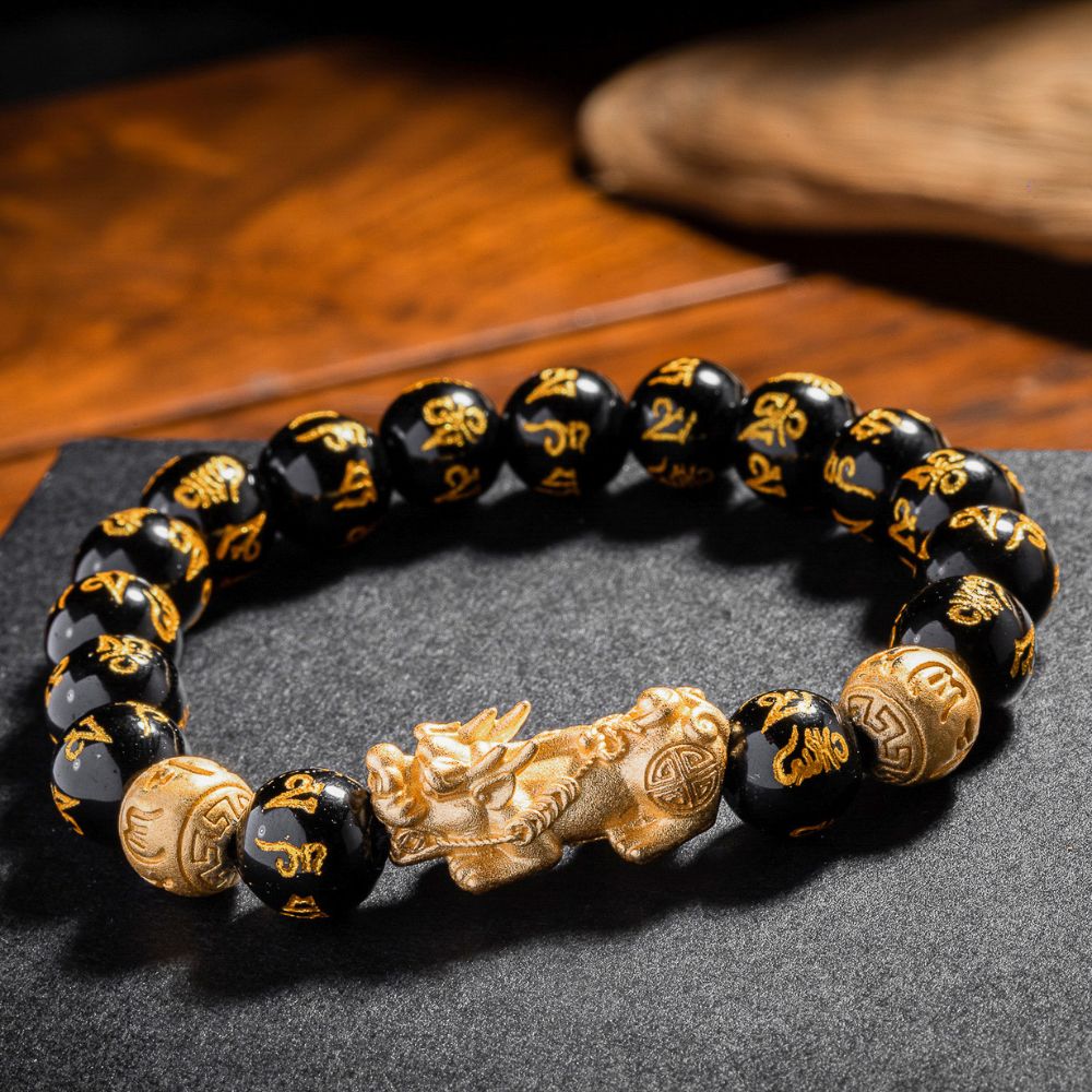 Feng Shui Pixiu Schwarzer Obsidian Armband - für Glück & Wohlstand - Bracelet - TaoTempel