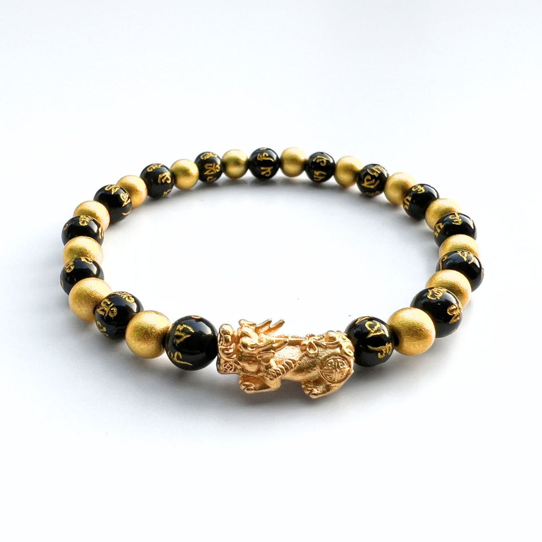 Schwarze & Goldene Perlen Feng Shui Pixiu GlĂŒcksbringer - Bracelet - TaoTempel