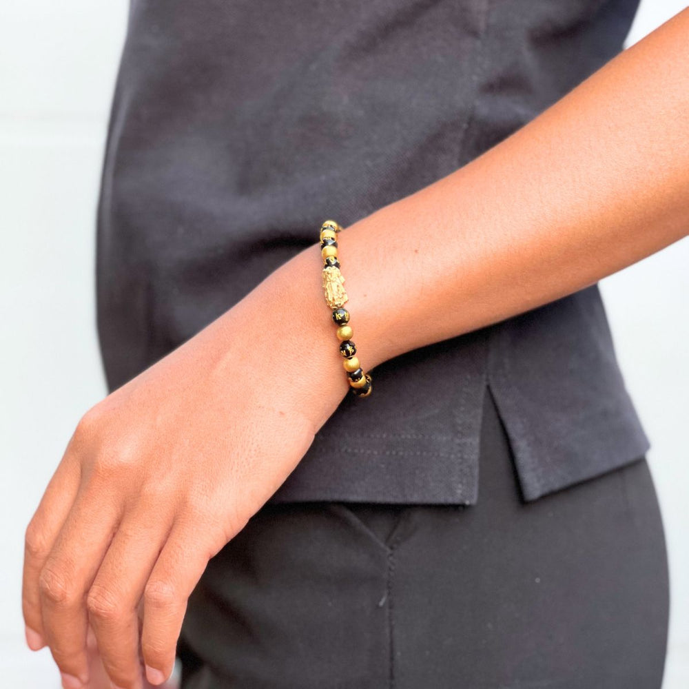 Schwarze & Goldene Perlen Feng Shui Pixiu GlĂŒcksbringer - Bracelet - TaoTempel