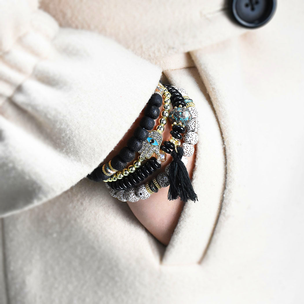 Hamsa Hand Böses Auge Boho Armband Set - Schutz gegen Bösen Blick - Bracelet - TaoTempel