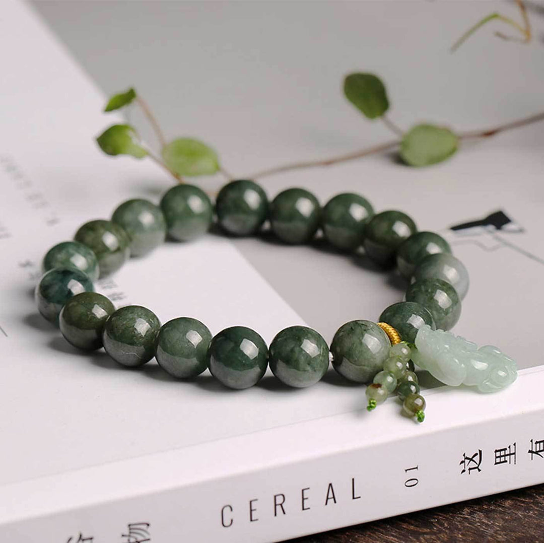 Grünes Jade Armband mit Pixiu - Für Wohlstand & Ruhe - Bracelet - TaoTempel