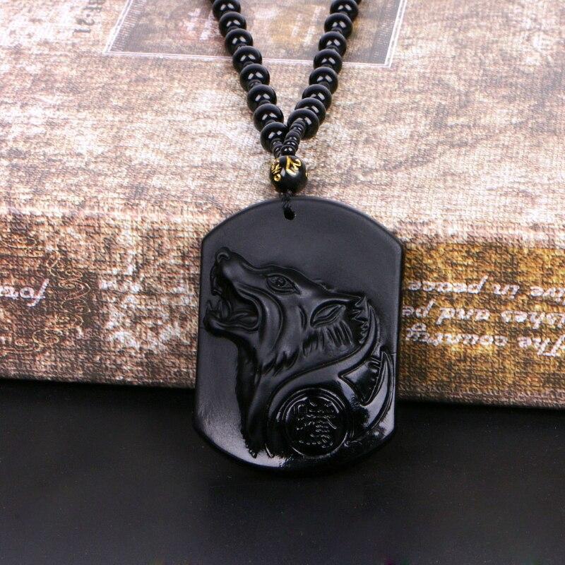 Halskette mit schwarzem Obsidian Wolf - Für Schutz - Necklace - TaoTempel