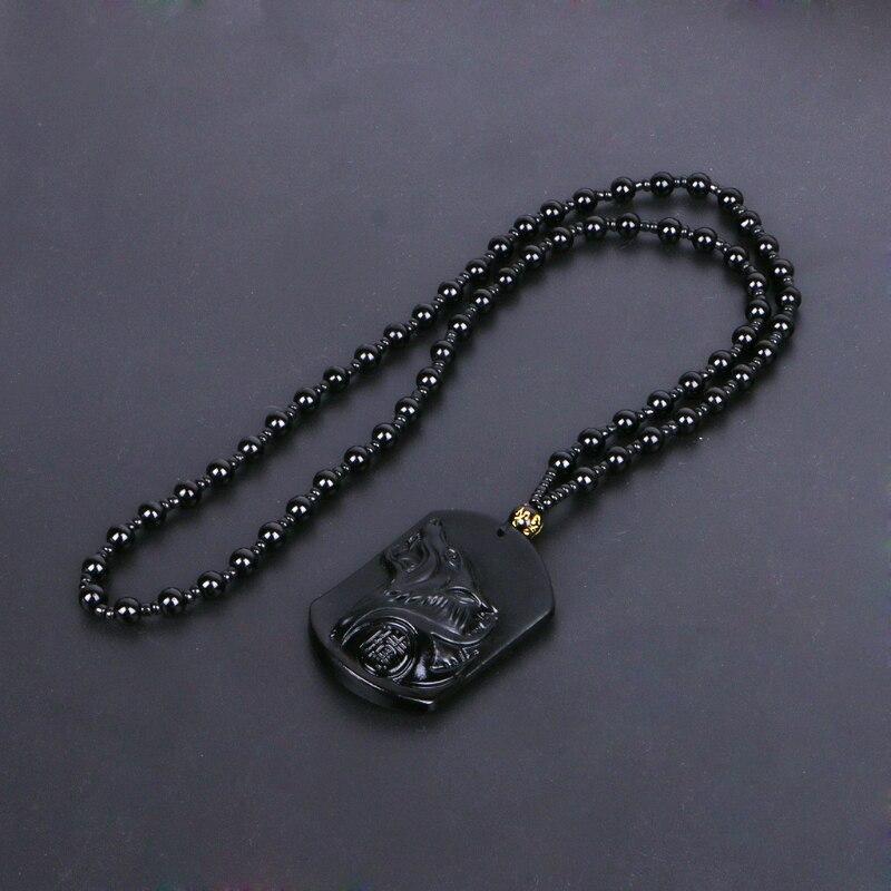 Halskette mit schwarzem Obsidian Wolf - Für Schutz - Necklace - TaoTempel