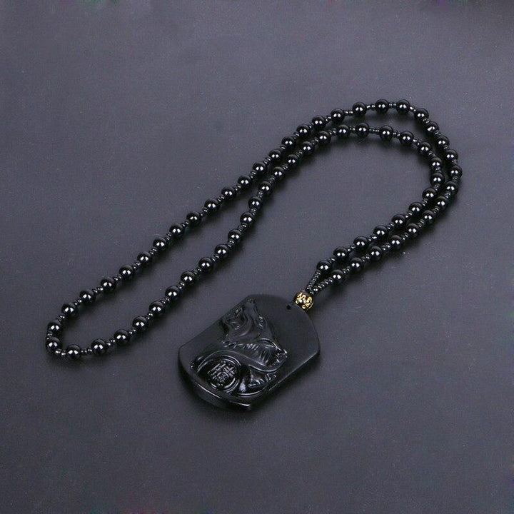 Halskette mit schwarzem Obsidian Wolf - Für Schutz - Necklace - TaoTempel
