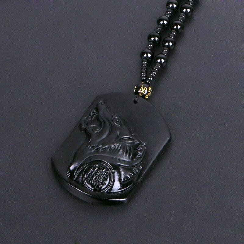 Halskette mit schwarzem Obsidian Wolf - Für Schutz - Necklace - TaoTempel