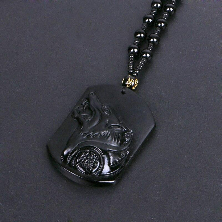 Halskette mit schwarzem Obsidian Wolf - Für Schutz - Necklace - TaoTempel