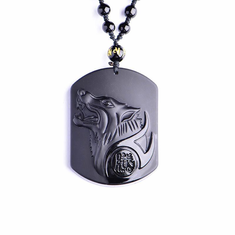 Halskette mit schwarzem Obsidian Wolf - Für Schutz - Necklace - TaoTempel