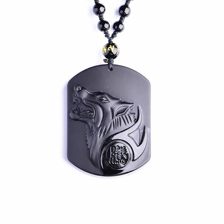 Halskette mit schwarzem Obsidian Wolf - Für Schutz - Necklace - TaoTempel