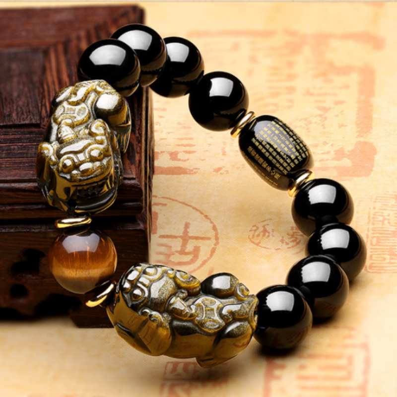 Doppel Pixiu Armband aus natĂŒrlichem Gold Obsidian - Bracelet - TaoTempel