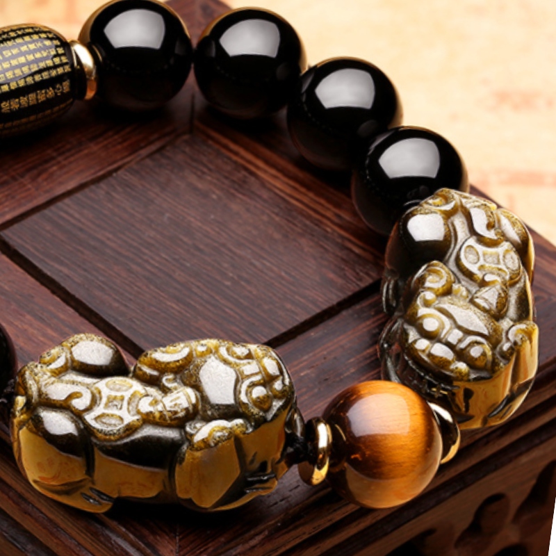 Doppel Pixiu Armband aus natĂŒrlichem Gold Obsidian - Bracelet - TaoTempel