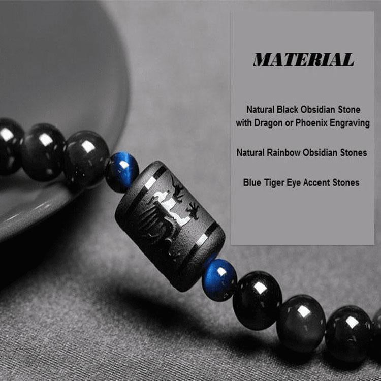 Drachen und Phoenix Obsidian Wickelarmband - Ehrlichkeit & Unendliche Liebe - Bracelet - TaoTempel