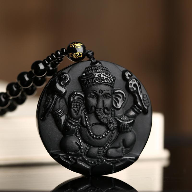 Obsidian Lord Ganesha Anhänger Hindu Kette - Halskette für Erfolg - Necklace - TaoTempel