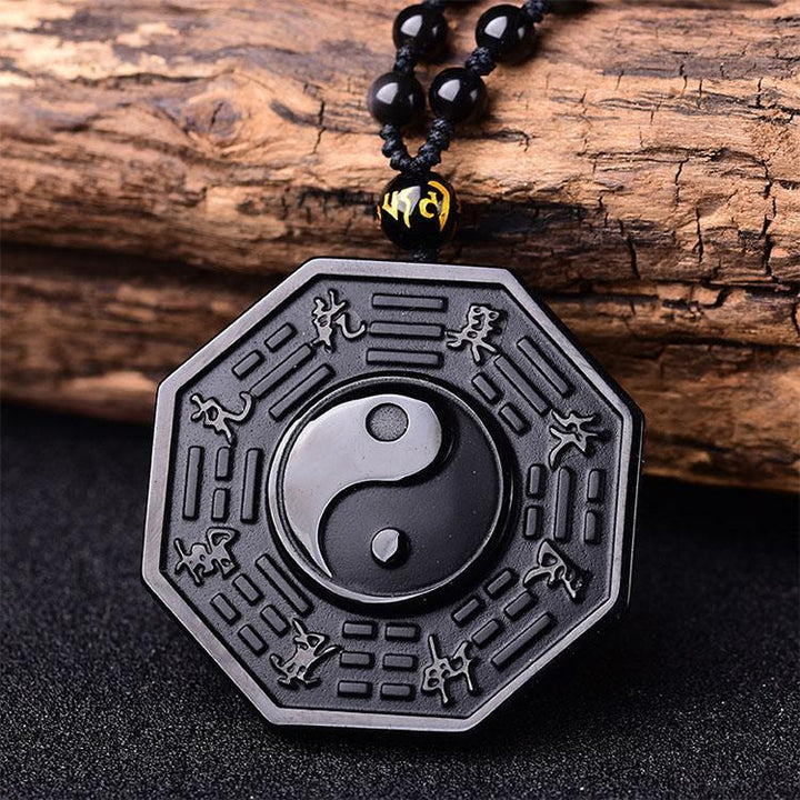 Obsidian Yin und Yang Halskette - Bagua Anhänger - Necklace - TaoTempel