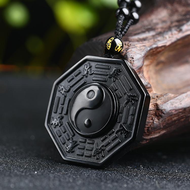 Obsidian Yin und Yang Halskette - Bagua Anhänger - Necklace - TaoTempel