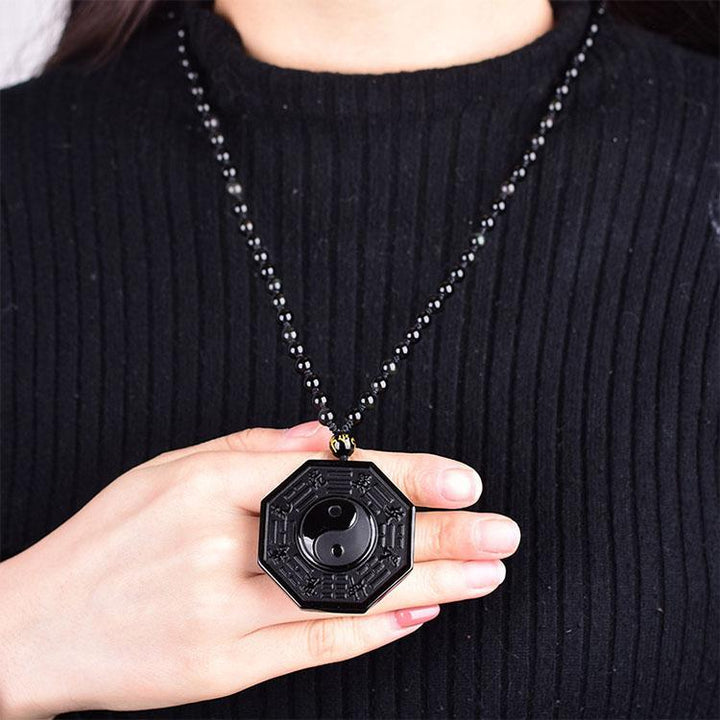 Obsidian Yin und Yang Halskette - Bagua Anhänger - Necklace - TaoTempel
