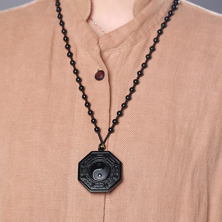 Obsidian Yin und Yang Halskette - Bagua Anhänger - Necklace - TaoTempel