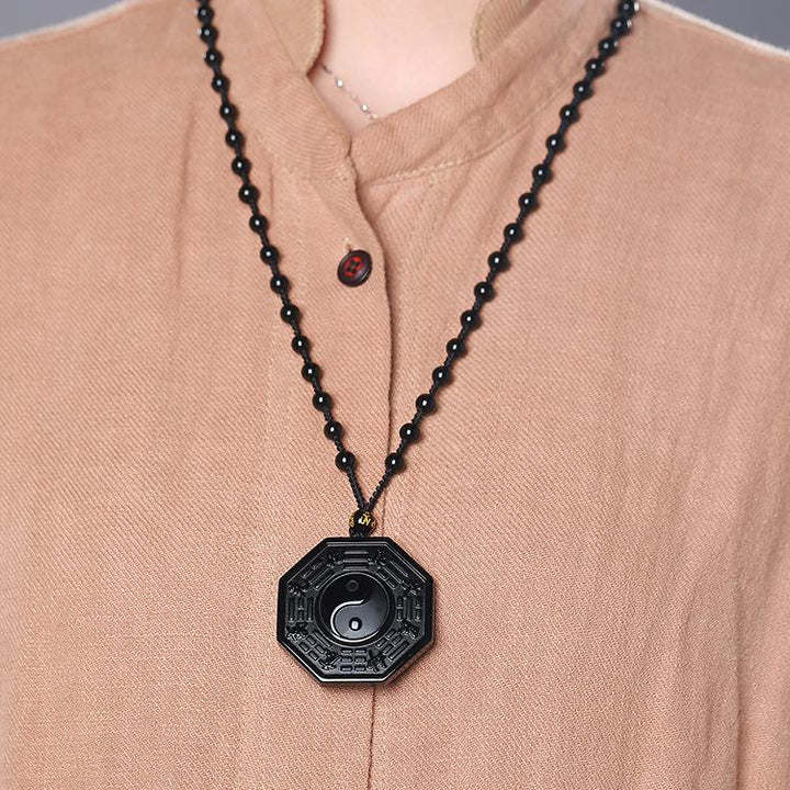 Obsidian Yin und Yang Halskette - Bagua Anhänger - Necklace - TaoTempel