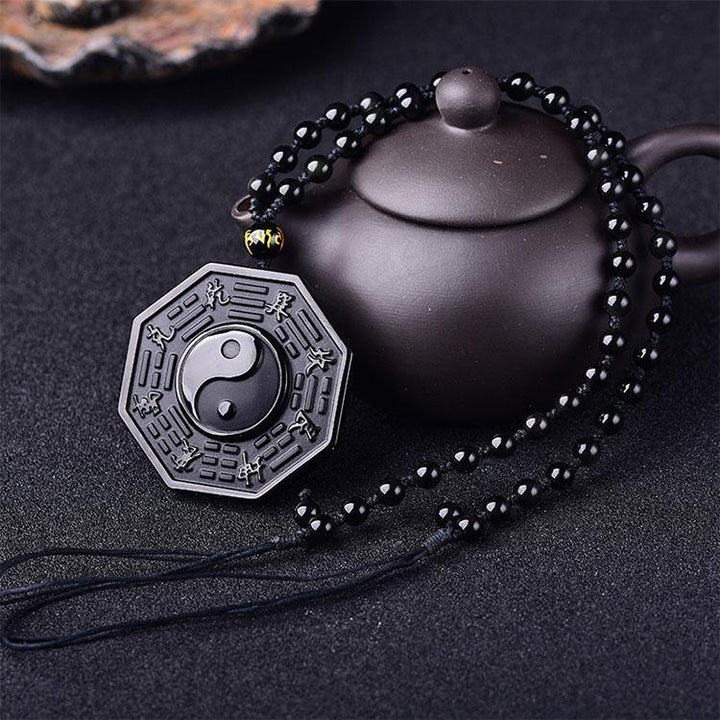 Obsidian Yin und Yang Halskette - Bagua Anhänger - Necklace - TaoTempel