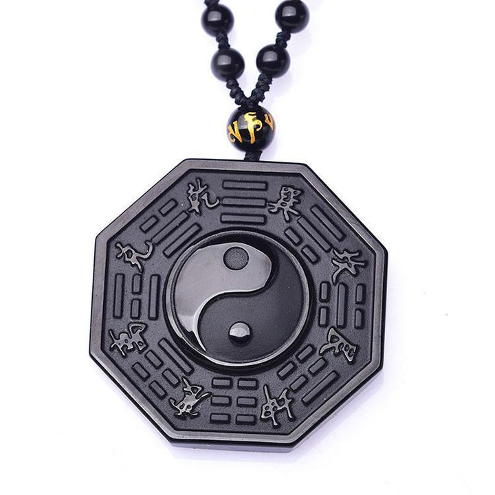 Obsidian Yin und Yang Halskette - Bagua Anhänger - Necklace - TaoTempel