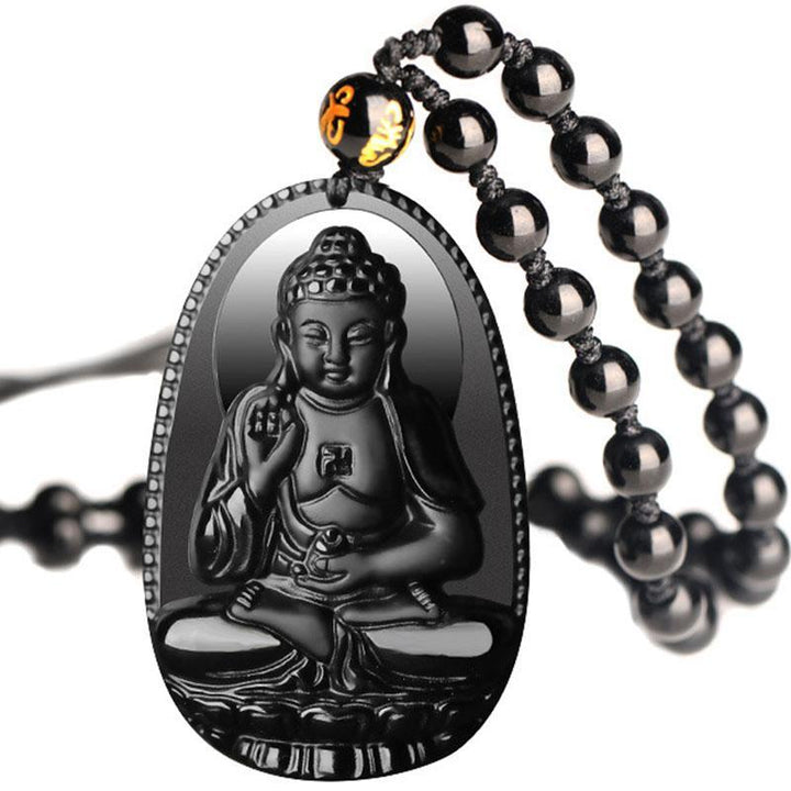Schwarzer Obsidian Buddha Halskette - Schutz & Mut - Necklace - TaoTempel