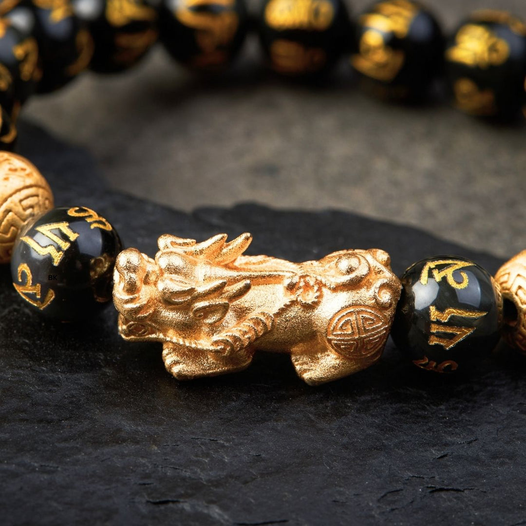 Feng Shui Pixiu Schwarzer Obsidian Armband - für Glück & Wohlstand - Bracelet - TaoTempel