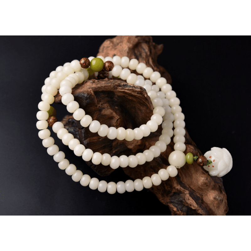 Weißes Jade Bodhi Samen Mala - 108 Perlen Armband/ Halskette - Mala Beads - TaoTempel