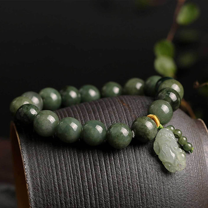 Grünes Jade Armband mit Pixiu - Für Wohlstand & Ruhe - Bracelet - TaoTempel