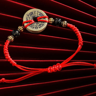 Armband mit Chinesischen Glücksmünzen - Feng Shui Kaisermünzen - Bracelet - TaoTempel