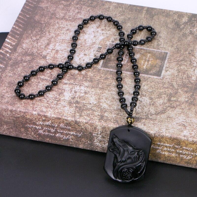 Halskette mit schwarzem Obsidian Wolf - Für Schutz - Necklace - TaoTempel