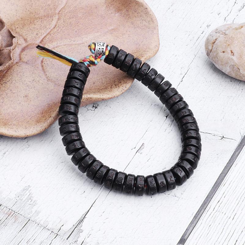 Perlenarmband aus Kokosnuss-Schalen mit eingraviertem Mantra - Weisheit & Spirituelle Energie - Bracelet - TaoTempel