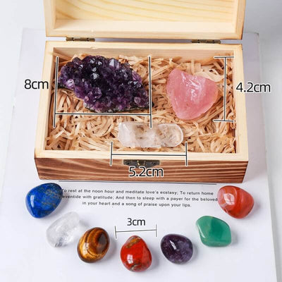 Kristall Box - Set aus 7 Chakra Steinen, Rosenquarz & Amethyst - Stones & Crystals - TaoTempel