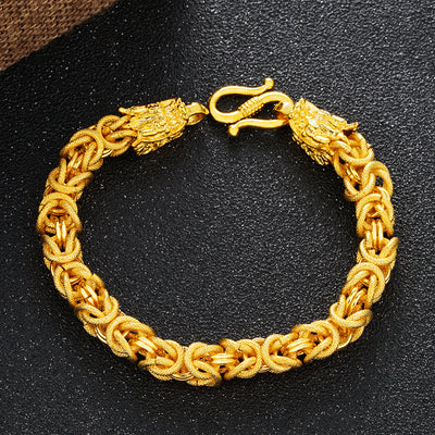 Doppelköpfiges Goldenes Drachen Armband - Bracelet - TaoTempel