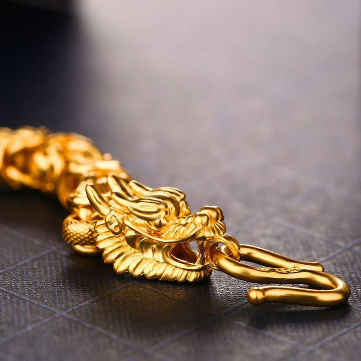 Doppelköpfiges Goldenes Drachen Armband - Bracelet - TaoTempel