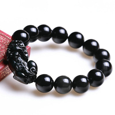 Obsidian Perlen Armband mit Pixiu - Schutz des Wohlstands - Bracelet - TaoTempel