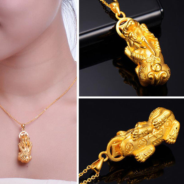 Goldene Pixiu Halskette Pixiu Anhänger - Necklace - TaoTempel