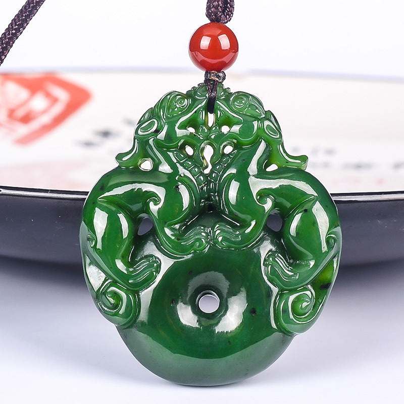 Hetian Jade Pixiu Halskette - Verdopple die Energie des Reichtums - Necklace - TaoTempel
