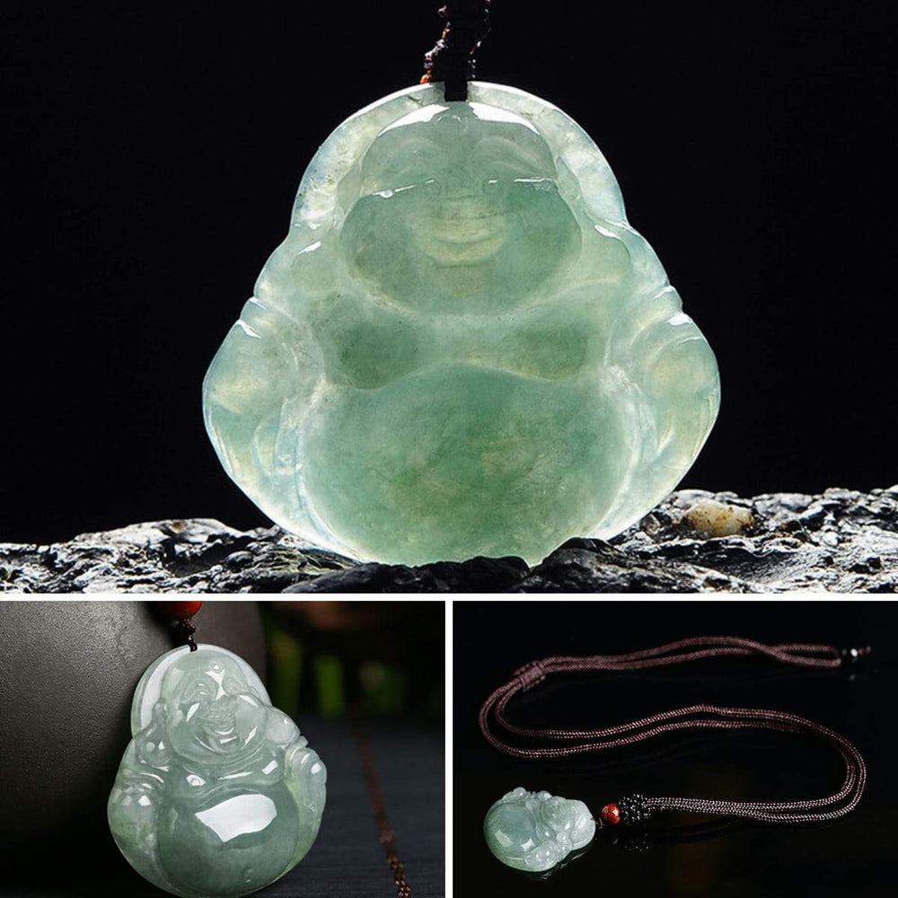 Jade-Kette mit lachendem Buddha - Für Zufriedenheit - Necklace - TaoTempel