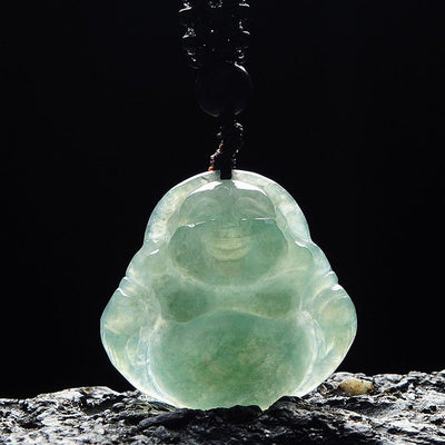Jade-Kette mit lachendem Buddha - Für Zufriedenheit - Necklace - TaoTempel