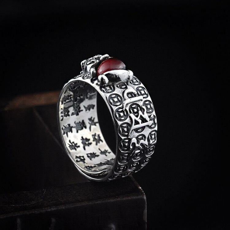 Natürlicher Granat Pixiu Ring - Feng Shui Ring für Reichtum - Ring - TaoTempel