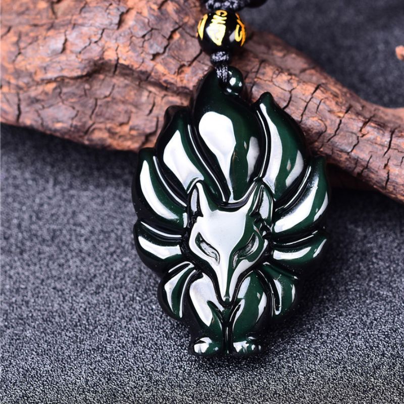 Neunschwänzige Fuchs Halskette aus Regenbogen Obsidian - Necklace - TaoTempel