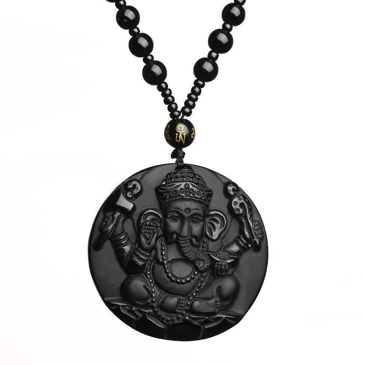 Obsidian Lord Ganesha Anhänger Hindu Kette - Halskette für Erfolg - Necklace - TaoTempel