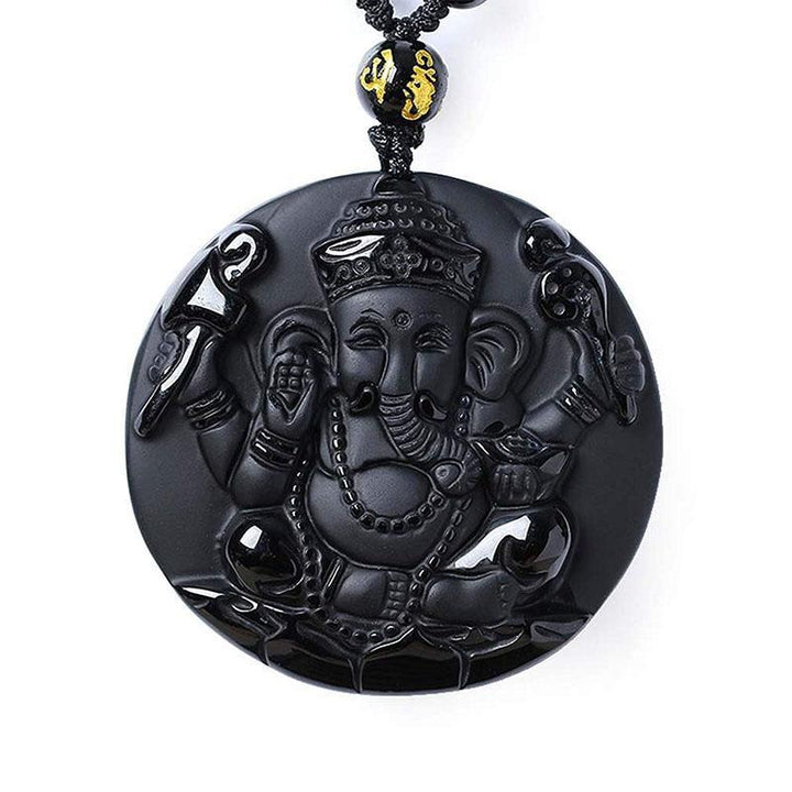 Obsidian Lord Ganesha Anhänger Hindu Kette - Halskette für Erfolg - Necklace - TaoTempel