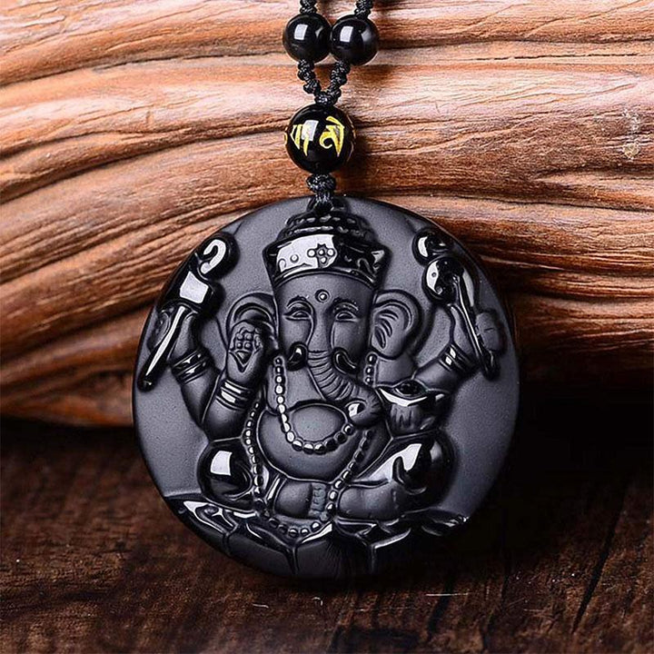 Obsidian Lord Ganesha Anhänger Hindu Kette - Halskette für Erfolg - Necklace - TaoTempel