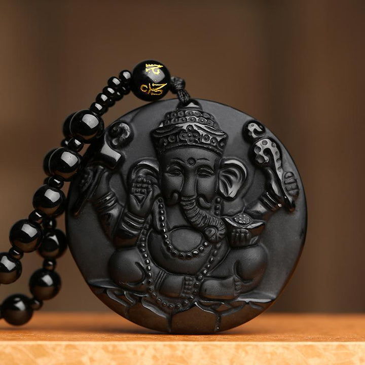 Obsidian Lord Ganesha Anhänger Hindu Kette - Halskette für Erfolg - Necklace - TaoTempel