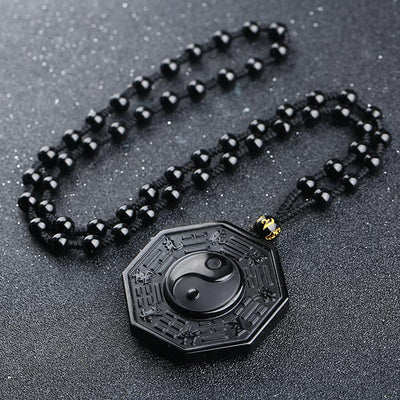 Obsidian Yin und Yang Halskette - Bagua Anhänger - Necklace - TaoTempel