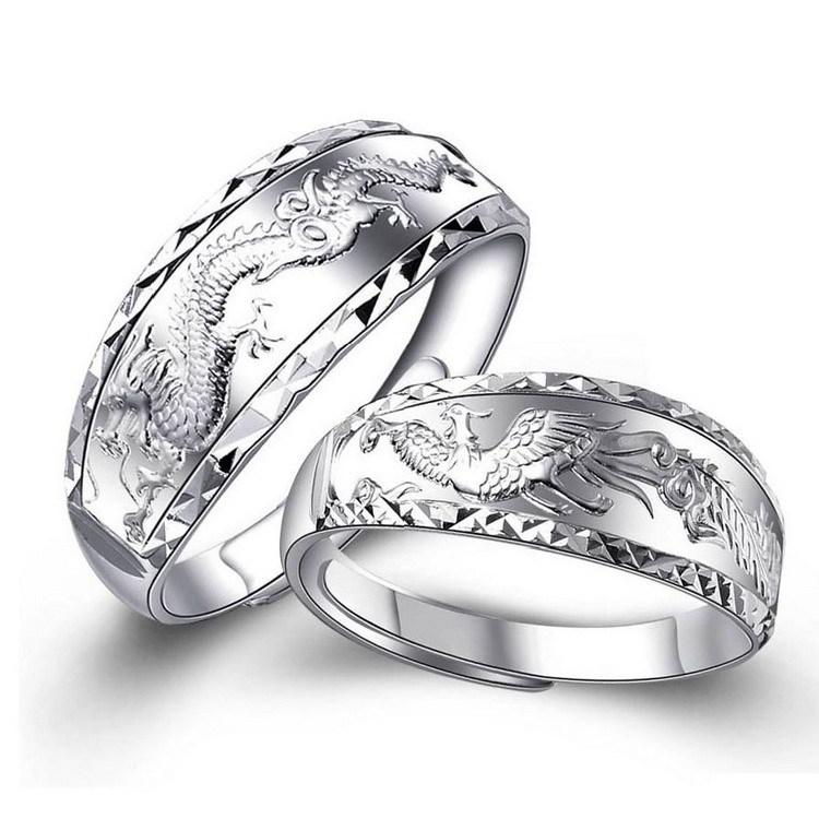 Paar Ringe mit silbernen Drachen & Phoenix - Ring - TaoTempel