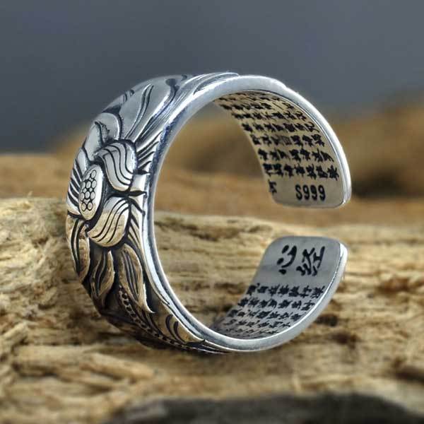 Lotus ring with heart sutra discount