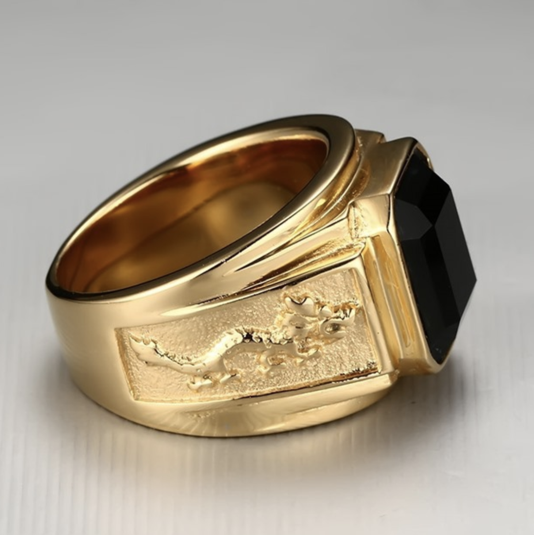 Schwarzer Kristall Glücksdrachen Ring - Ring - TaoTempel