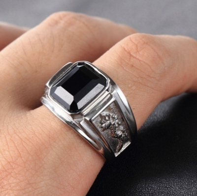 Schwarzer Kristall Glücksdrachen Ring - Ring - TaoTempel